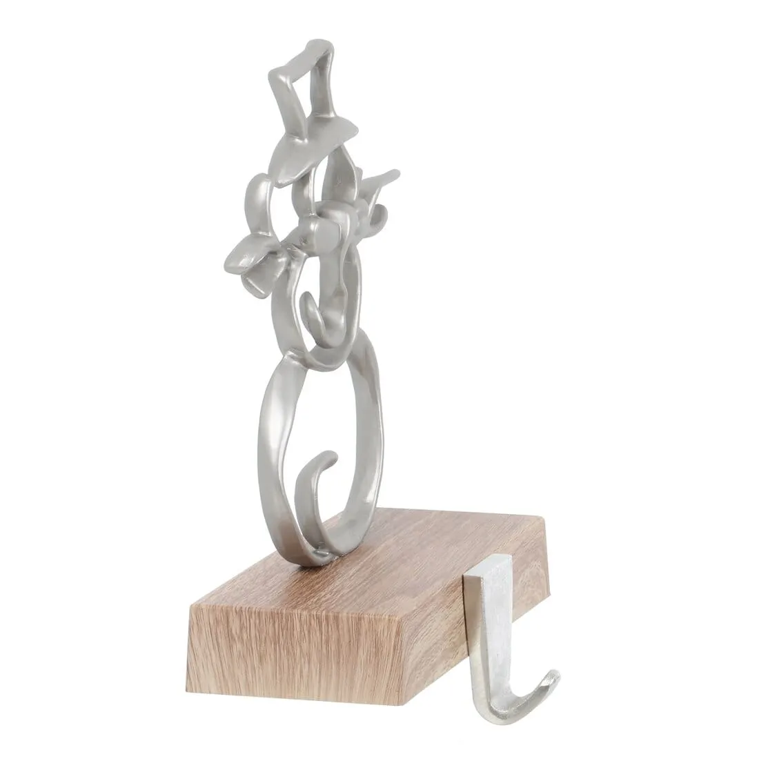 Christmas Stocking Hanger Metal Shape With Faux Wood Base