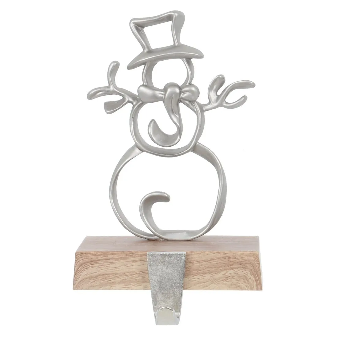 Christmas Stocking Hanger Metal Shape With Faux Wood Base