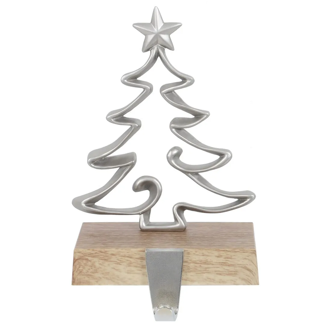 Christmas Stocking Hanger Metal Shape With Faux Wood Base