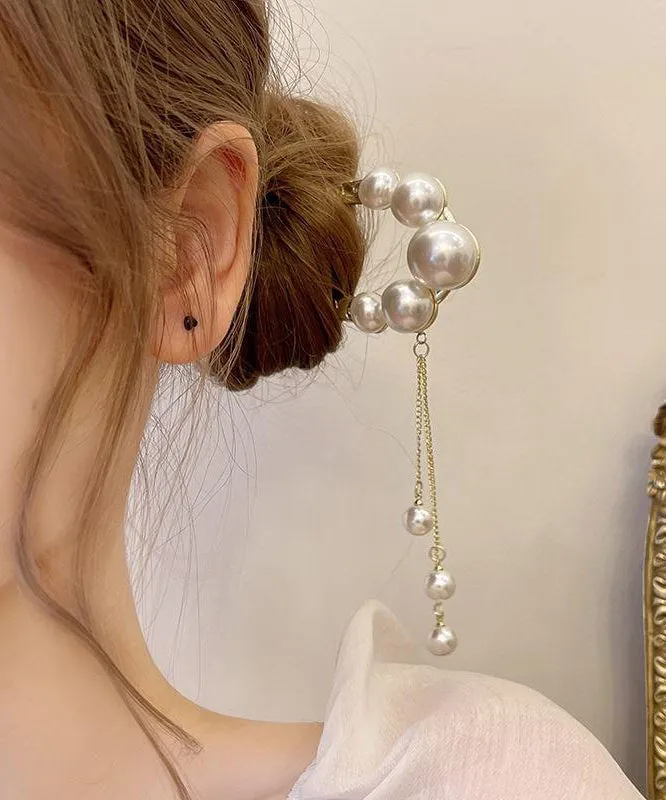 Classy Gold Sterling Silver Alloy Pearl Tassel U Shaped Hairpin AB1062