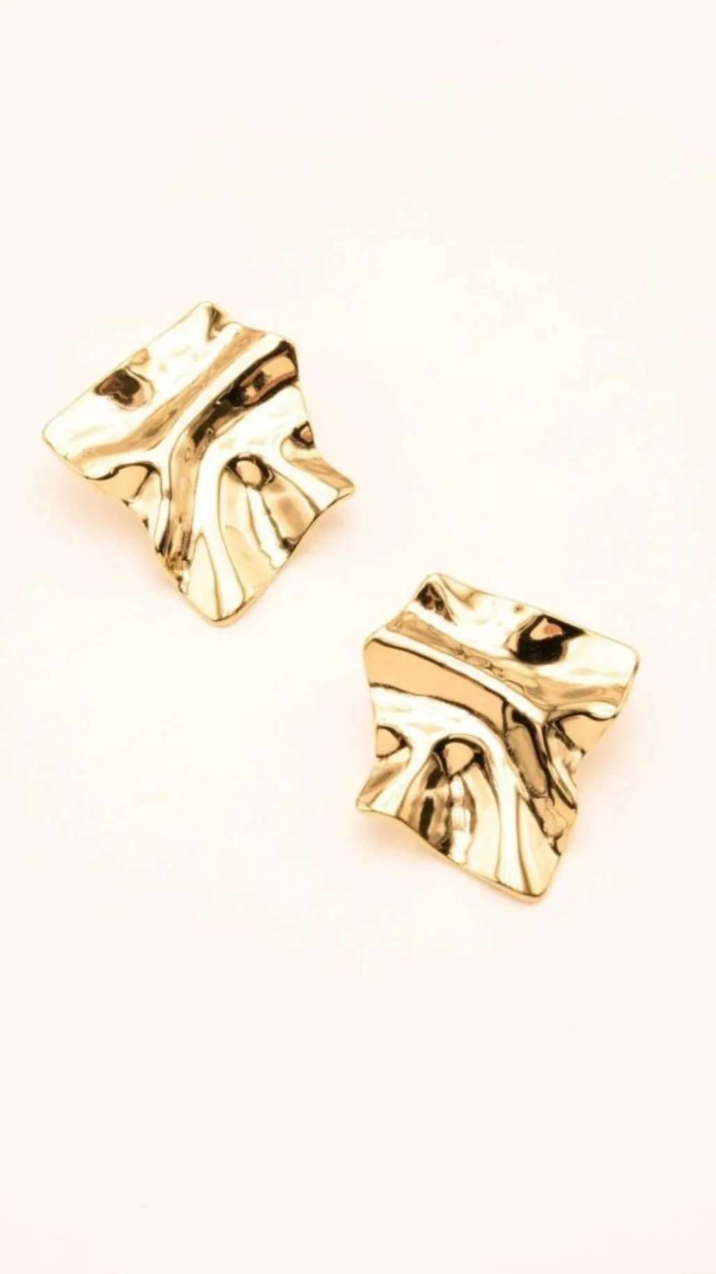 Cleo Gold Square Crumpled Effect Earrings