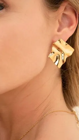 Cleo Gold Square Crumpled Effect Earrings