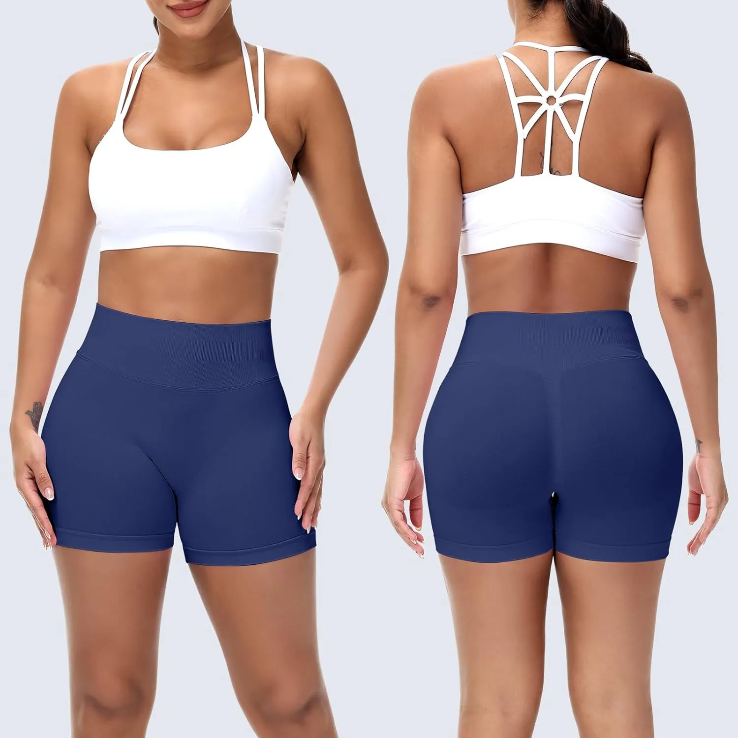Coume 3 Pack Women Workout Impact Shorts 4.5" Scrunch Butt Lifting High Waisted Seamless Biker Athletic Gym Yoga Shorts