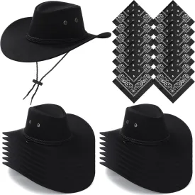 Coume 30 Pieces Western Cowboy Hat Costume Accessories Paisley Bandanna Set Cowgirl Hats Bulk for Women Men Dress Party