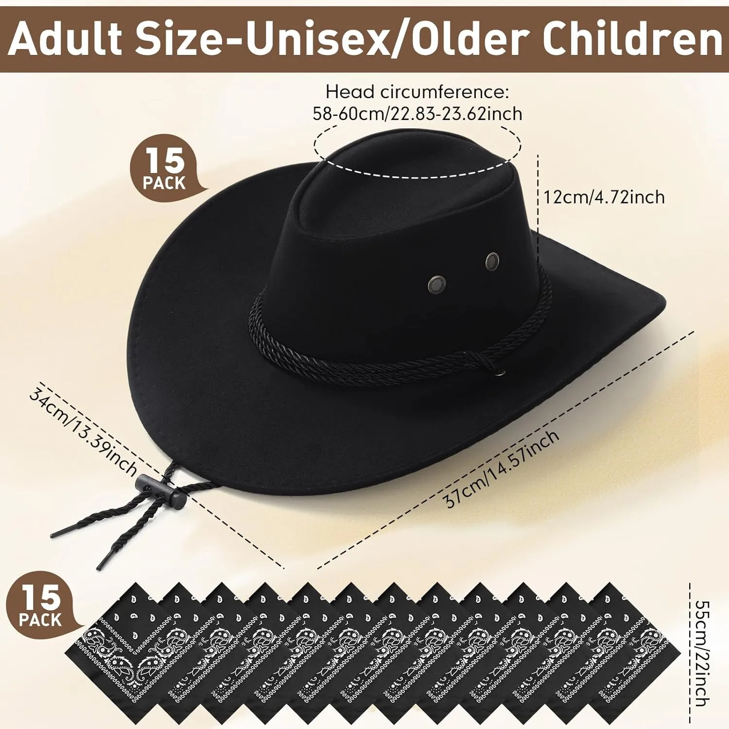 Coume 30 Pieces Western Cowboy Hat Costume Accessories Paisley Bandanna Set Cowgirl Hats Bulk for Women Men Dress Party