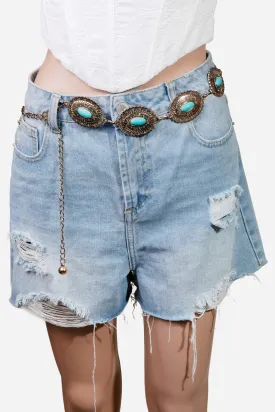 Cowboy Style Oval Disc Turquoise Belt (Assorted Colors)