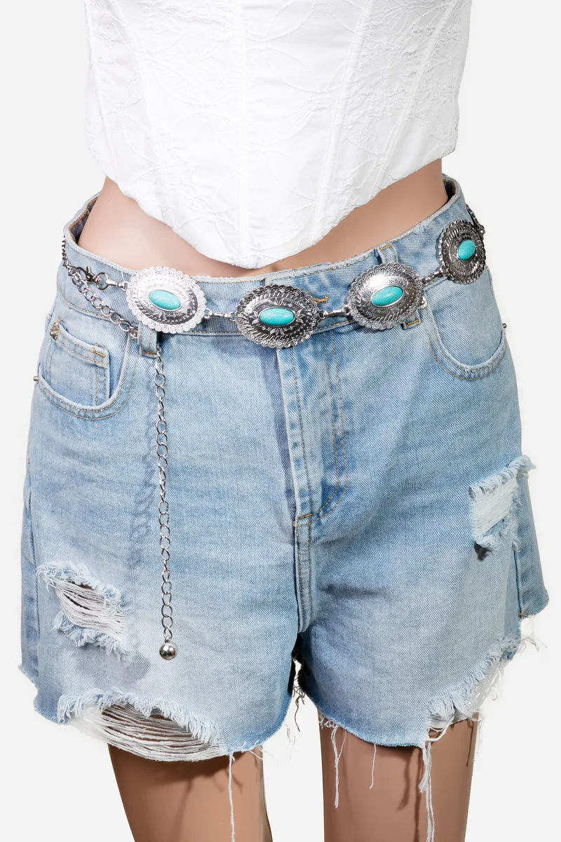 Cowboy Style Oval Disc Turquoise Belt (Assorted Colors)