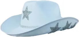 Cowgirl Hat Lightweight for Rhinestone Star Fedora Hat for Women Men Cowboy Hat with Brim Western Casual Hat White, Size: Approx. 21x17.5cm