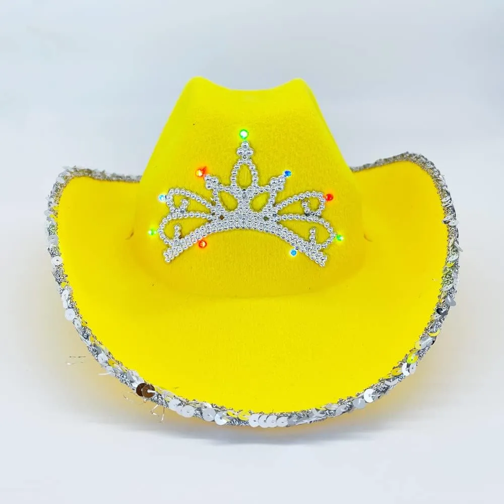 Cowgirl Light Up Blinking Tiara Hat Sequin Trimmed For Fun Shiny Cowgirl Costume Accessory