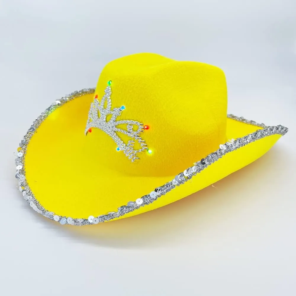 Cowgirl Light Up Blinking Tiara Hat Sequin Trimmed For Fun Shiny Cowgirl Costume Accessory