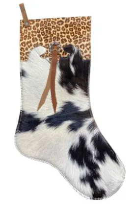 Cowhide Leather Christmas Stocking ~ Cheetah Cuff