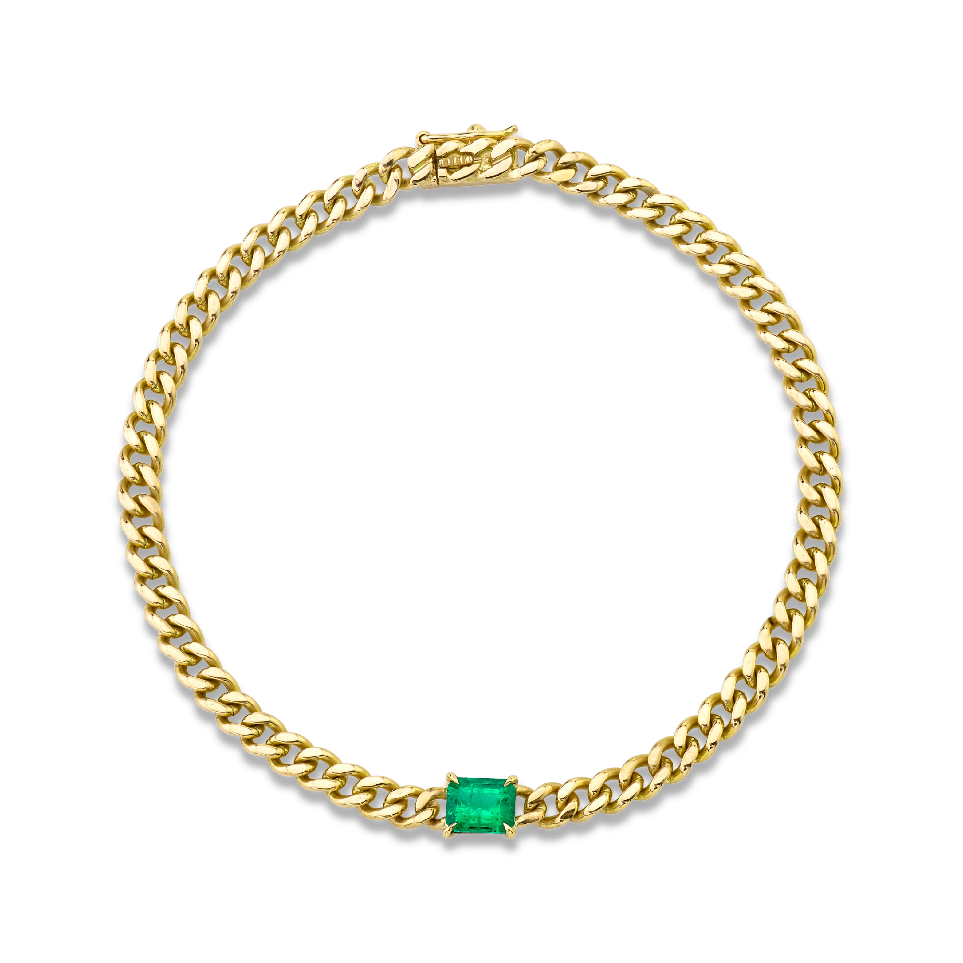 CUBAN LINK BRACELET WITH EMERALD CENTER