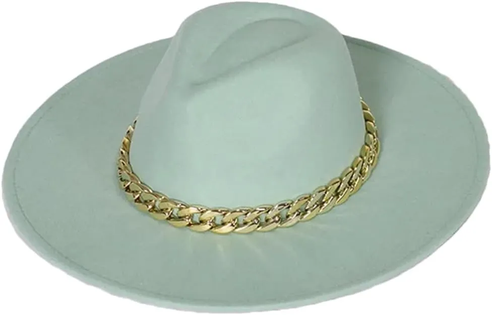 Dcvmvmn Women Chain Adjustable Big Brim Hat Unisex Fedora Hat Jazz Winter Hat