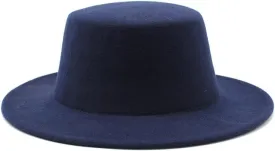 DHAEY Popular Autumn and Winter New Woolen Hat Men and Women Flat Top Hat Gentleman's Korean Version Joker Felt Hat Luopan Caps & Hats(Navy)