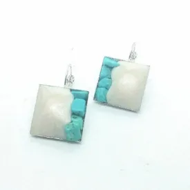 Doodlewrap Designs Square Turquoise and pearl clay earrings