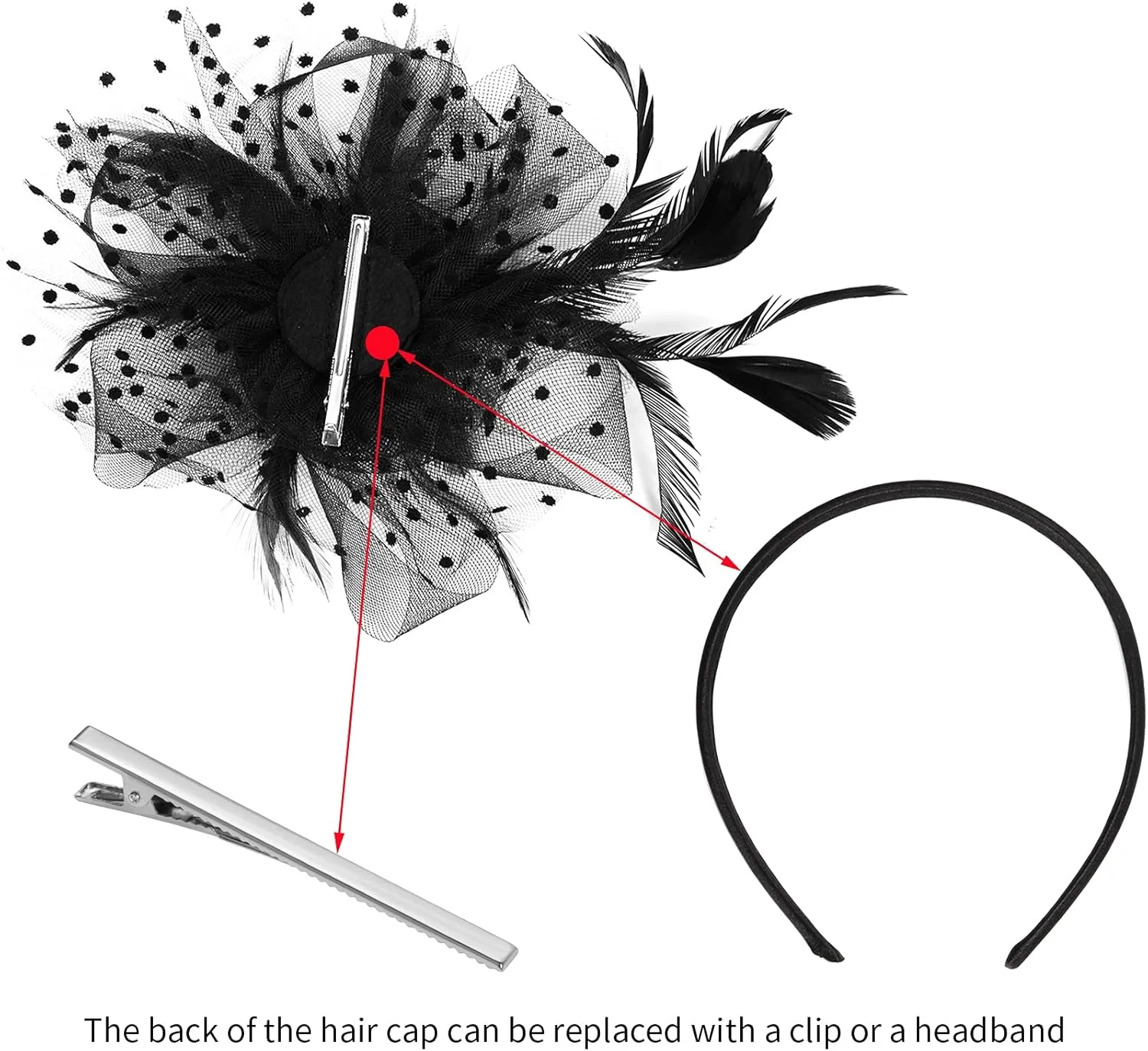 Fascinators Hat for Women Tea Party Pillbox Hat Set Mesh Veil 20s 50s Headwear Lace Gloves Pearl Necklace Earrings
