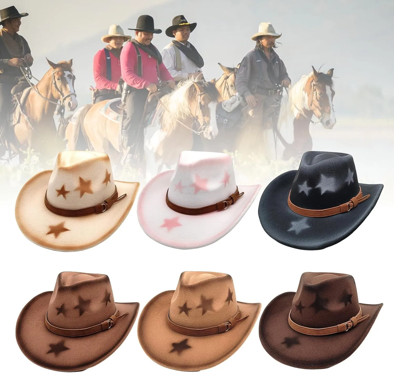 Fedoras Hat Panama Hat Maillard Star Print for Women Men Photo Props Western for Men Women Unisex Wear Headwear
