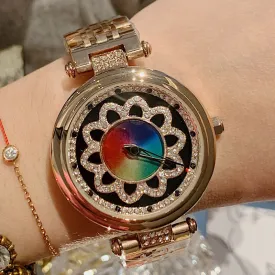 Flower Pattern Rotatable Dial Women's Watch
