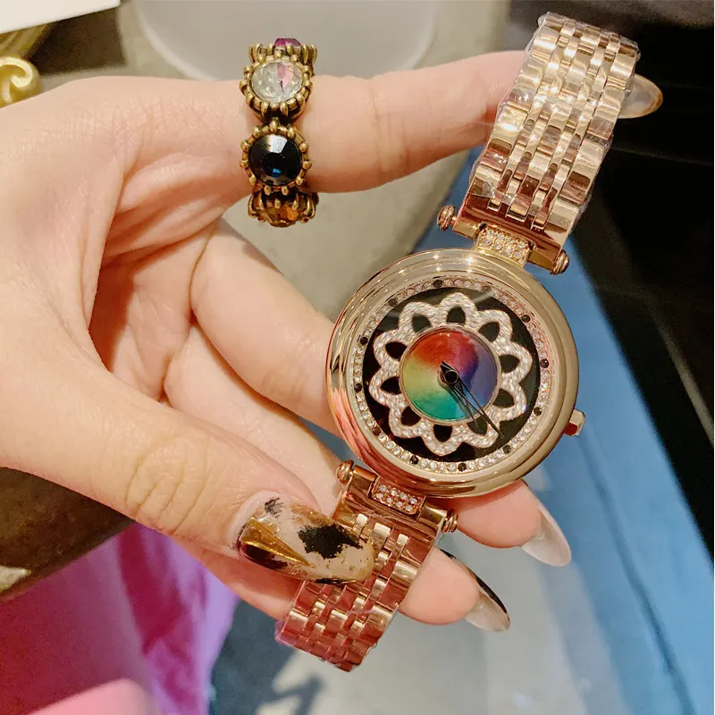 Flower Pattern Rotatable Dial Women's Watch