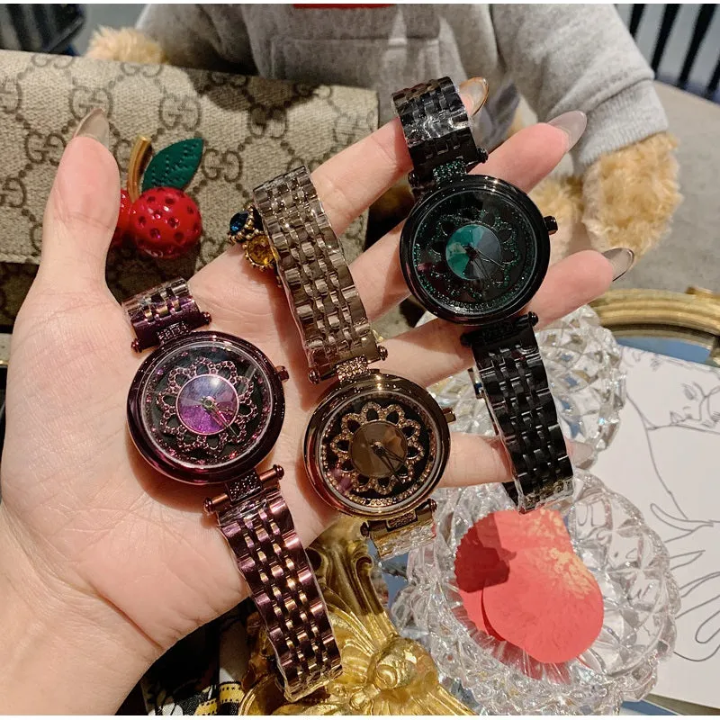 Flower Pattern Rotatable Dial Women's Watch