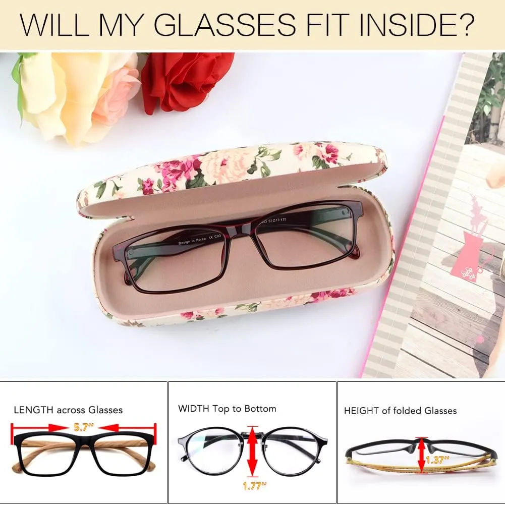 Glasses Case Hard Shell Eyeglass Case for Women Fabrics Floral Retro Spectacle Case Box Portable