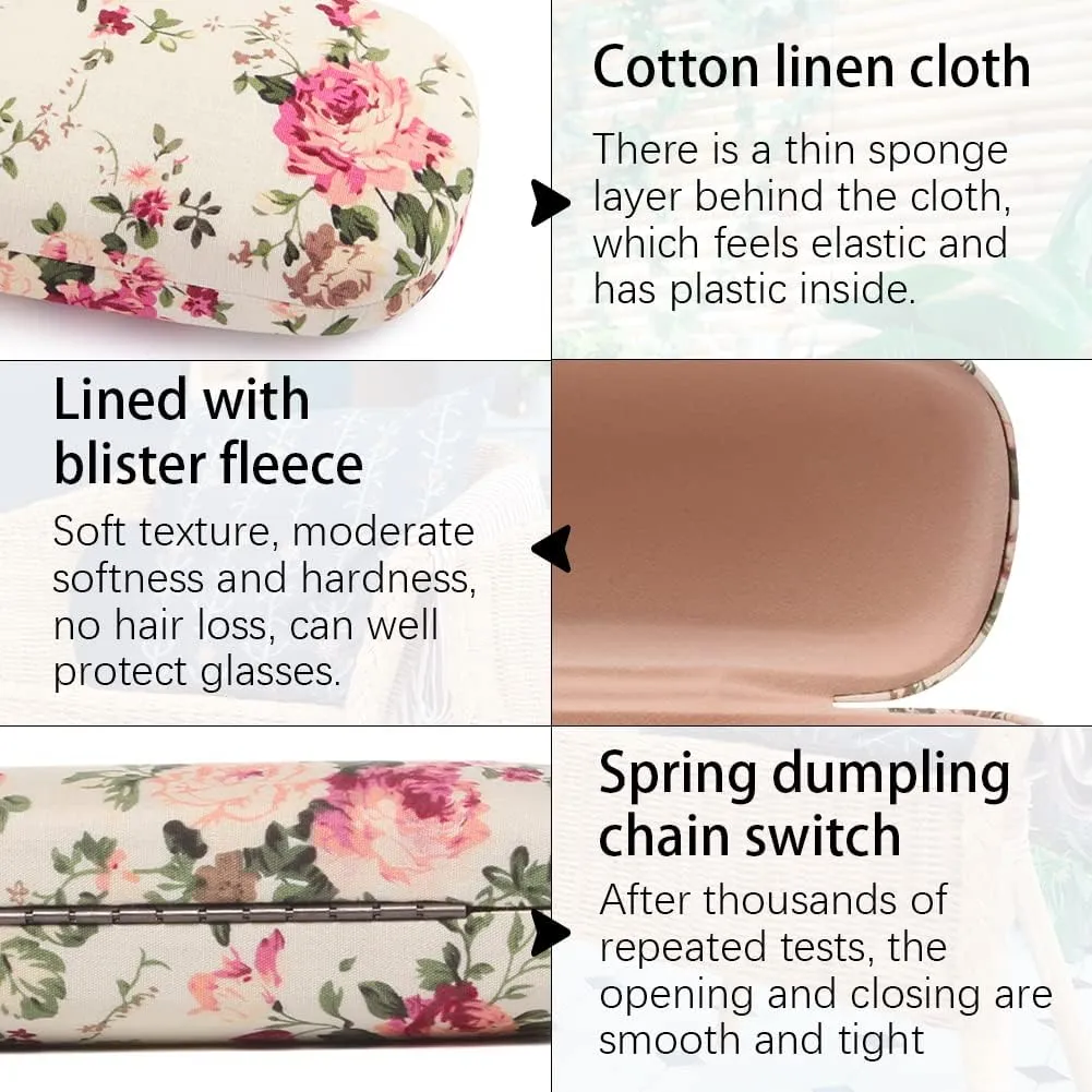 Glasses Case Hard Shell Eyeglass Case for Women Fabrics Floral Retro Spectacle Case Box Portable