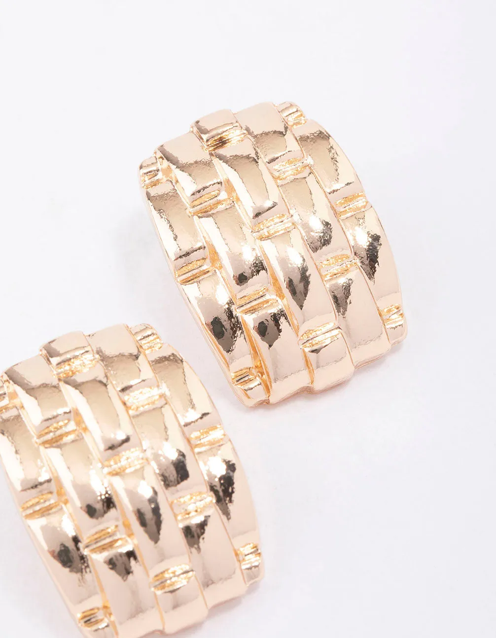 Gold Square Textured Stud Earrings