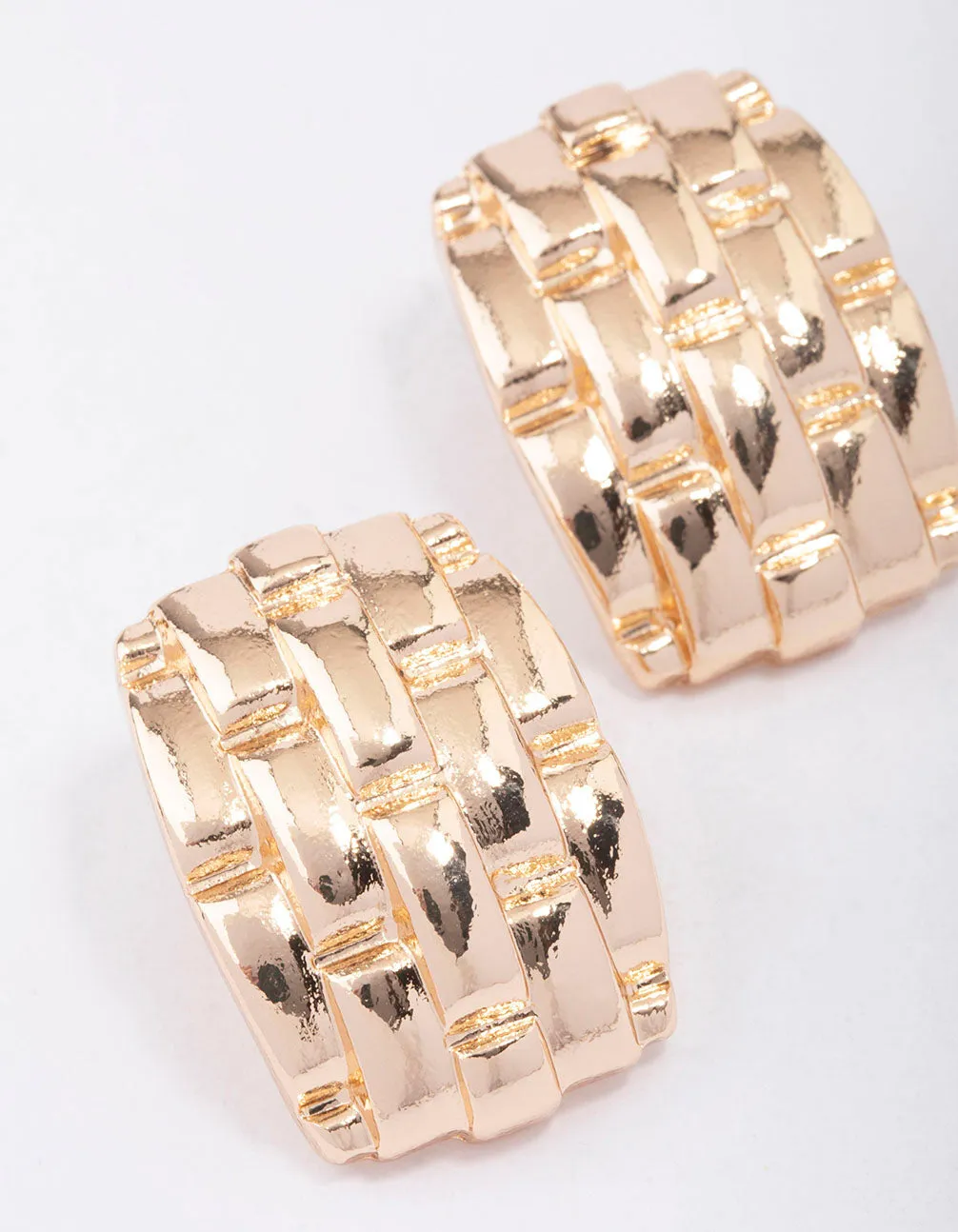 Gold Square Textured Stud Earrings