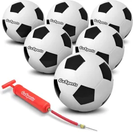 GoSports Playground Soccer Ball 6 Pack - Indestructible Rubber Construction for Play on Any Surface, Includes Ball Pump & Carry Bag