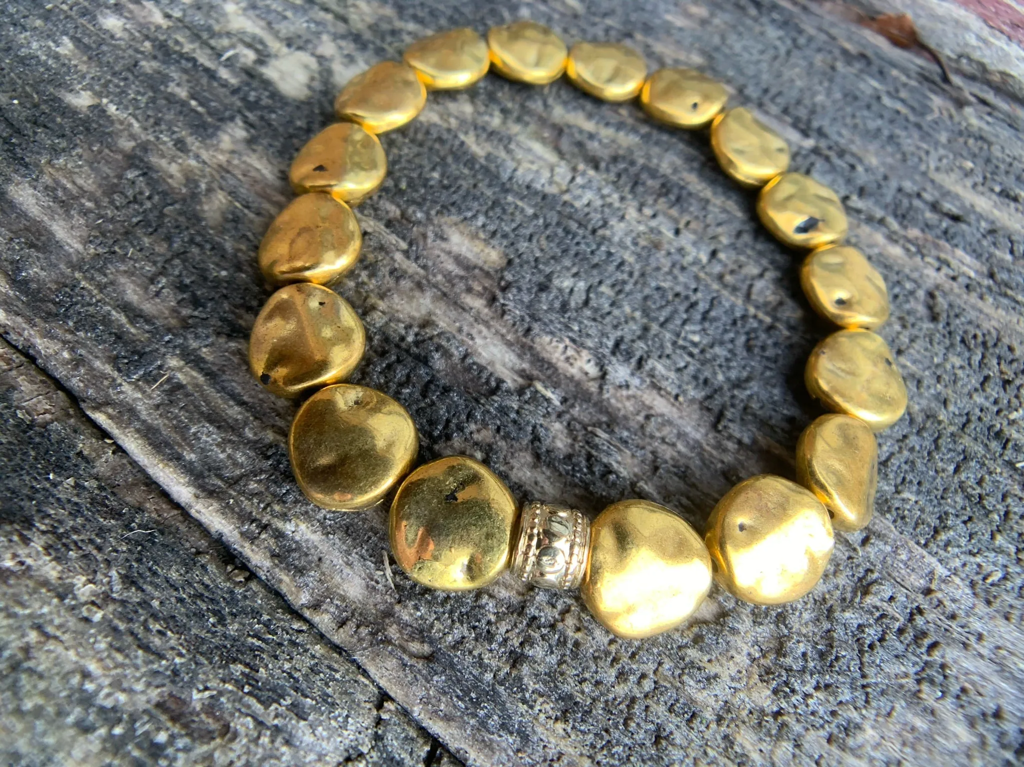 Hammered Gold Metal Beaded Bracelet