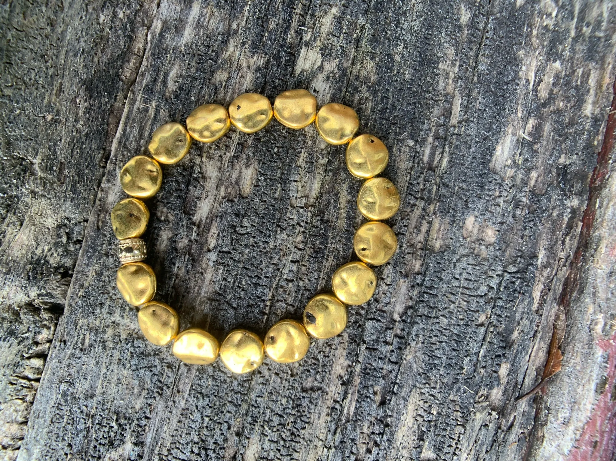 Hammered Gold Metal Beaded Bracelet