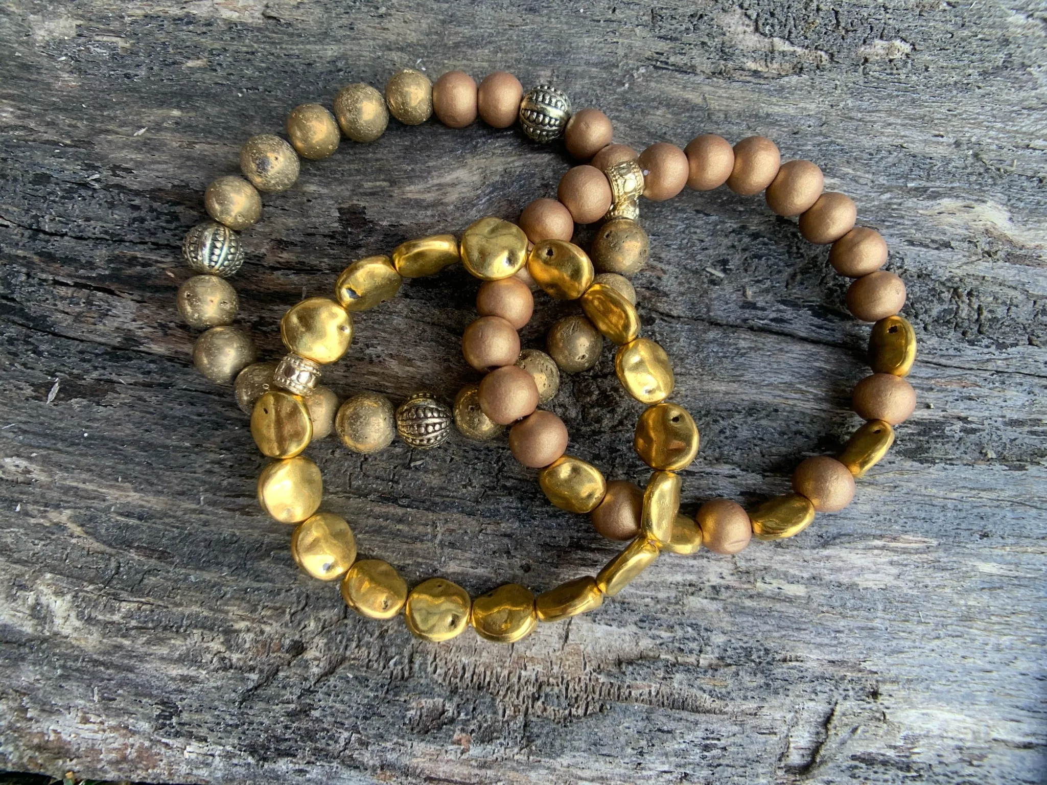 Hammered Gold Metal Beaded Bracelet