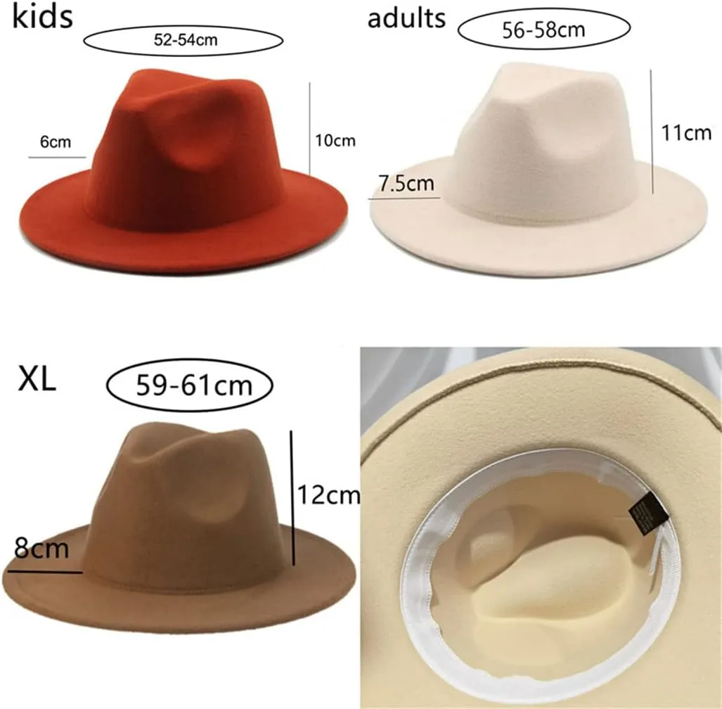 Hats for Women Luxury Fedora Hat Women Panama Solid Wide Brim Winter Men Hat Black White Formal Wedding Hat,Orange-60-62cm