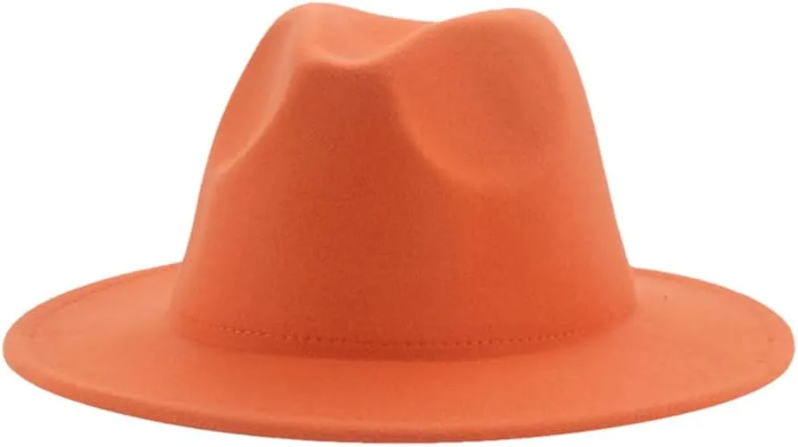 Hats for Women Luxury Fedora Hat Women Panama Solid Wide Brim Winter Men Hat Black White Formal Wedding Hat,Orange-60-62cm