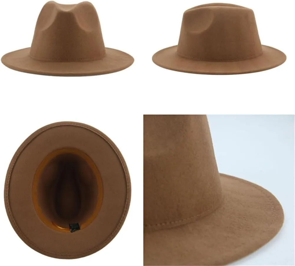 Hats for Women Luxury Fedora Hat Women Panama Solid Wide Brim Winter Men Hat Black White Formal Wedding Hat,Orange-60-62cm