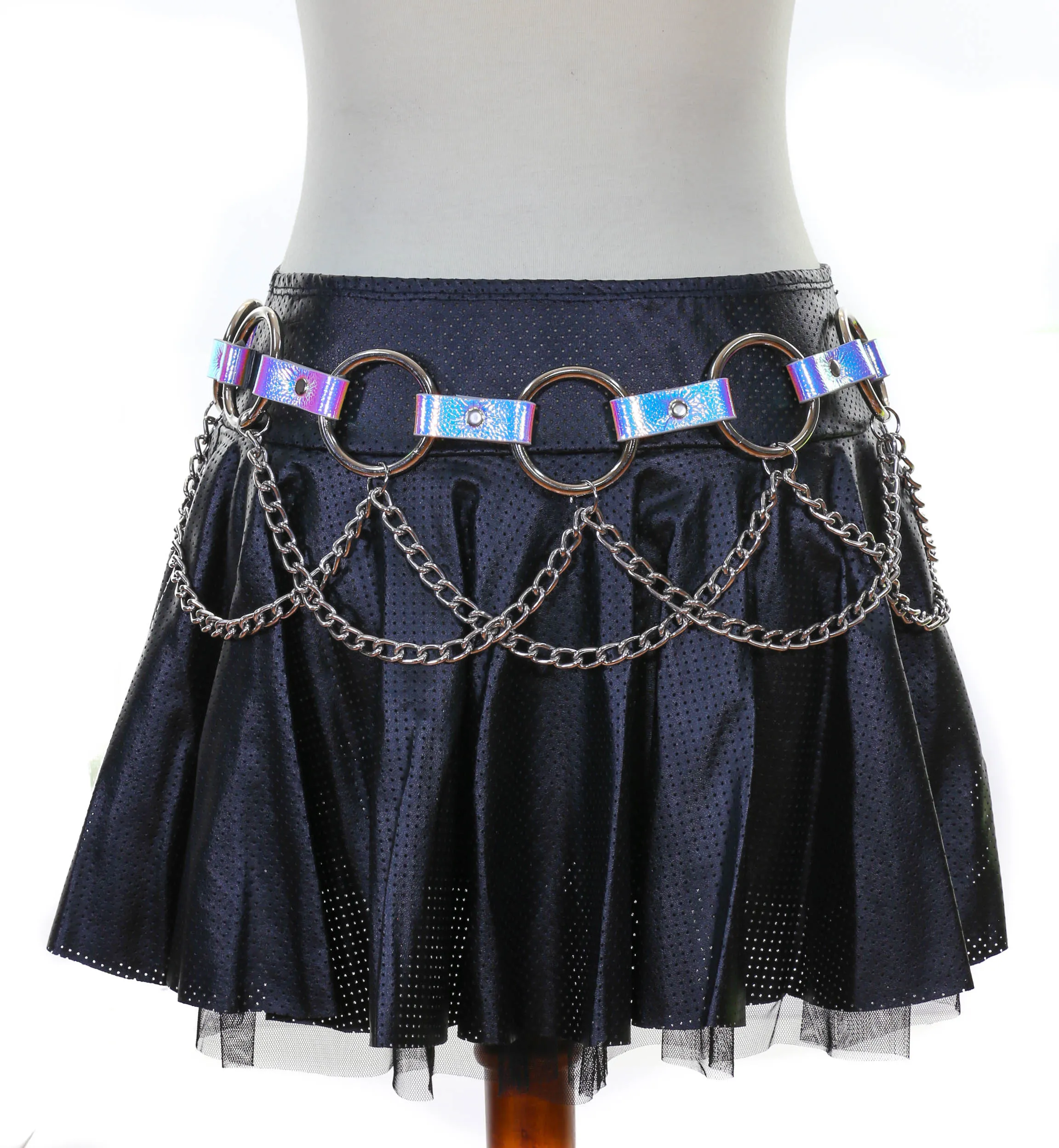 Holographic Ring Link Belt With Chain