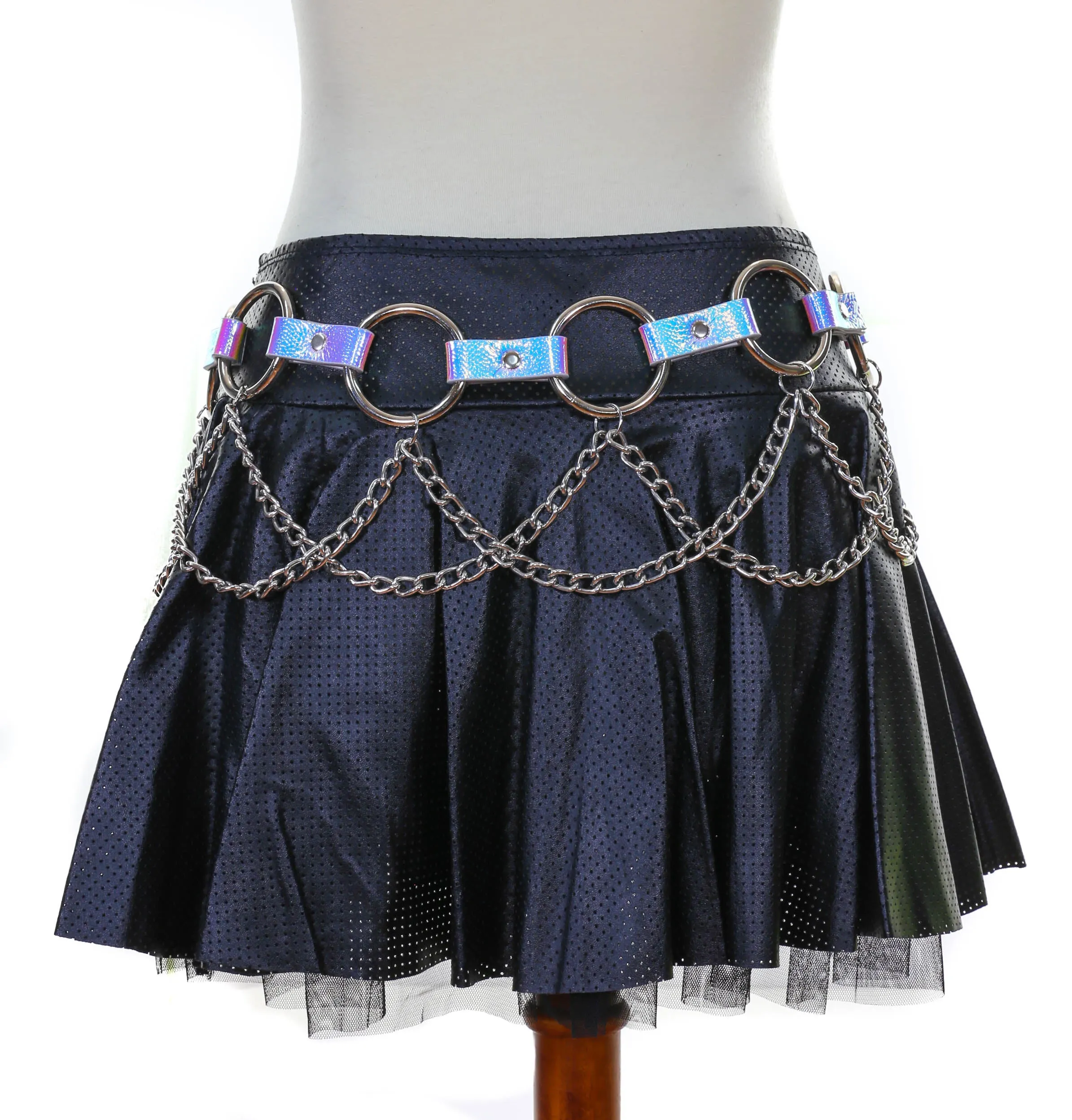 Holographic Ring Link Belt With Chain