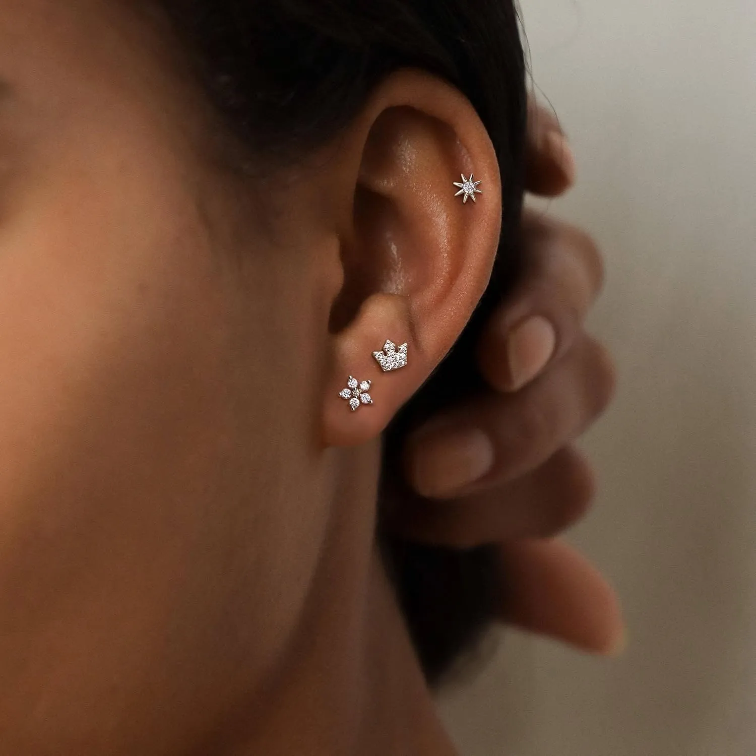 KRFY Flat Back Stud Earrings for Women - Hypoallergenic 925 Sterling Silver Post Cartilage Earring 14K Gold Plated Dainty Tiny Cubic Zirconia Earrings Helix Piercing Jewelry Stud Earrings for Women