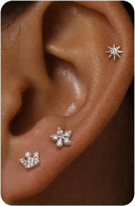 KRFY Flat Back Stud Earrings for Women - Hypoallergenic 925 Sterling Silver Post Cartilage Earring 14K Gold Plated Dainty Tiny Cubic Zirconia Earrings Helix Piercing Jewelry Stud Earrings for Women