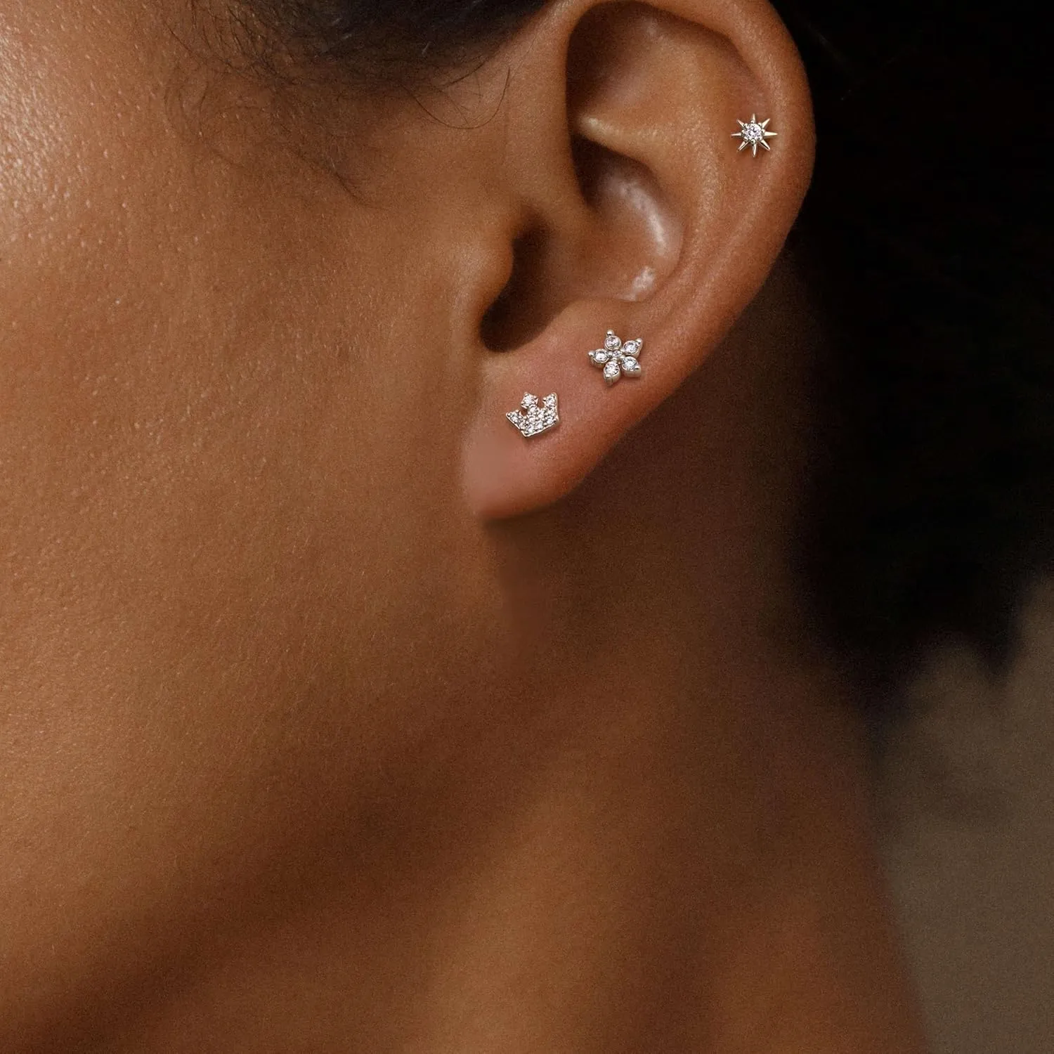 KRFY Flat Back Stud Earrings for Women - Hypoallergenic 925 Sterling Silver Post Cartilage Earring 14K Gold Plated Dainty Tiny Cubic Zirconia Earrings Helix Piercing Jewelry Stud Earrings for Women