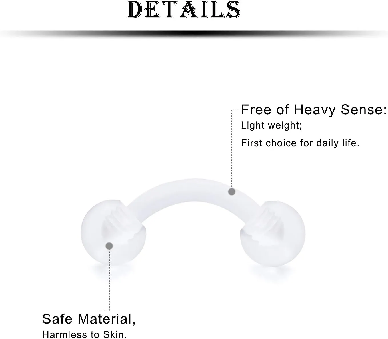 Kridzisw 16G Clear Plastic Curved Barbells Eyebrow Ring Snake Eyes Tongue Rings Acrylic Bioflex Cartilage Helix Tragus Earrings Nipple Belly Lip Ring Piercing Retainer Length 6mm 8mm 10mm 12mm 36pcs
