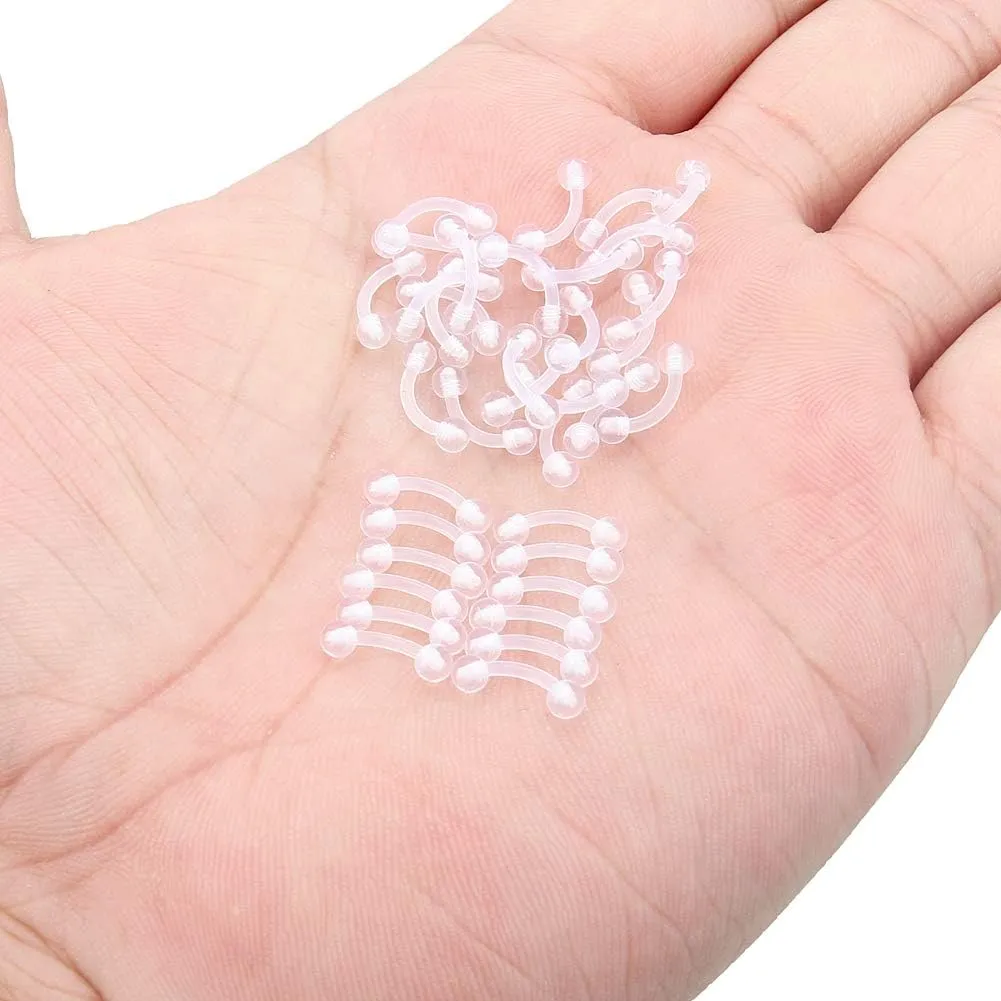 Kridzisw 16G Clear Plastic Curved Barbells Eyebrow Ring Snake Eyes Tongue Rings Acrylic Bioflex Cartilage Helix Tragus Earrings Nipple Belly Lip Ring Piercing Retainer Length 6mm 8mm 10mm 12mm 36pcs