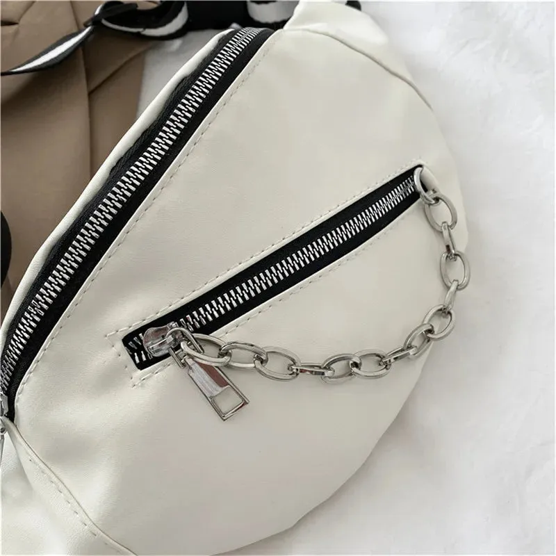 Leather Chest Pack Dumpling Chain Belt Bags