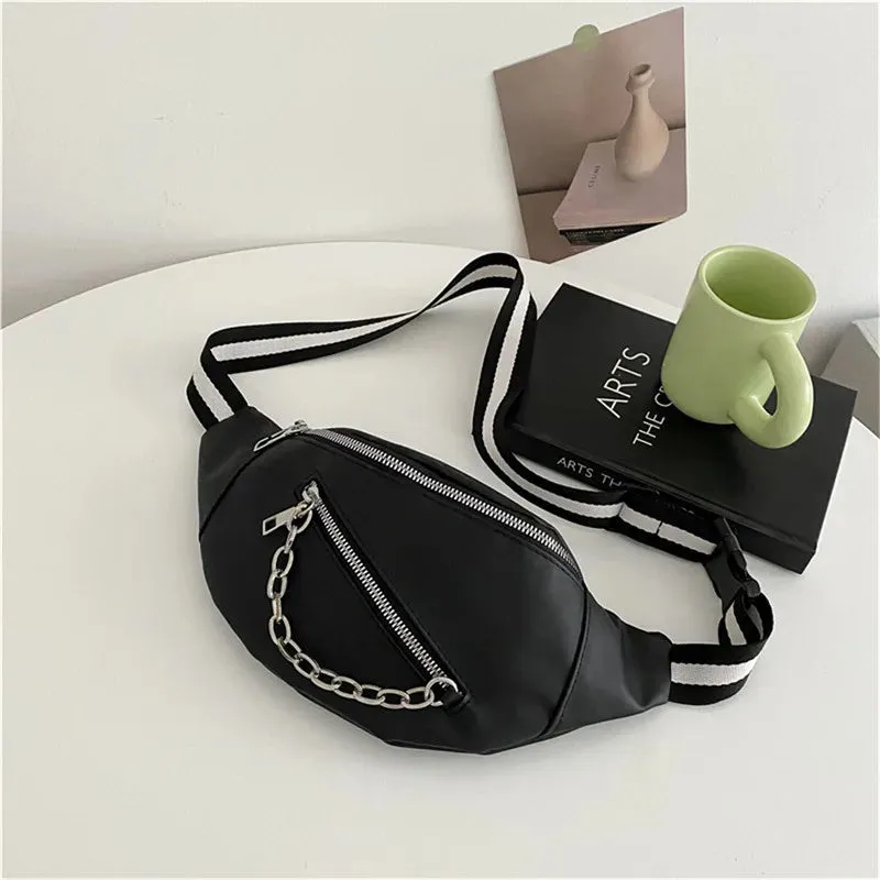 Leather Chest Pack Dumpling Chain Belt Bags