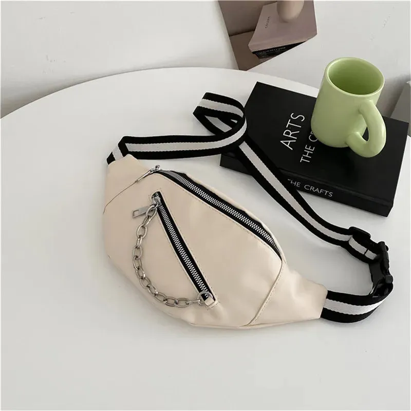 Leather Chest Pack Dumpling Chain Belt Bags