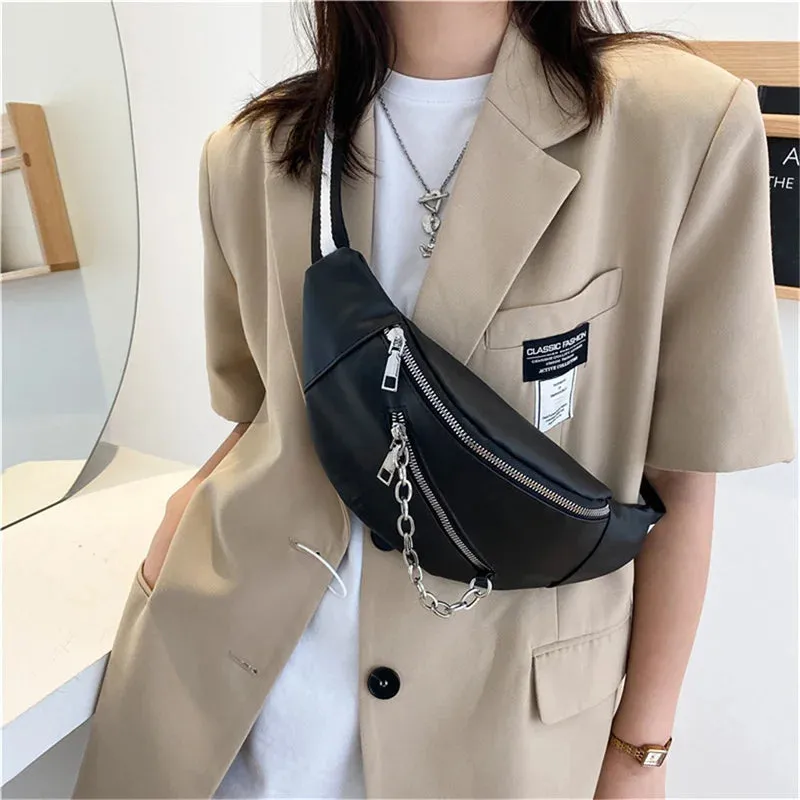 Leather Chest Pack Dumpling Chain Belt Bags