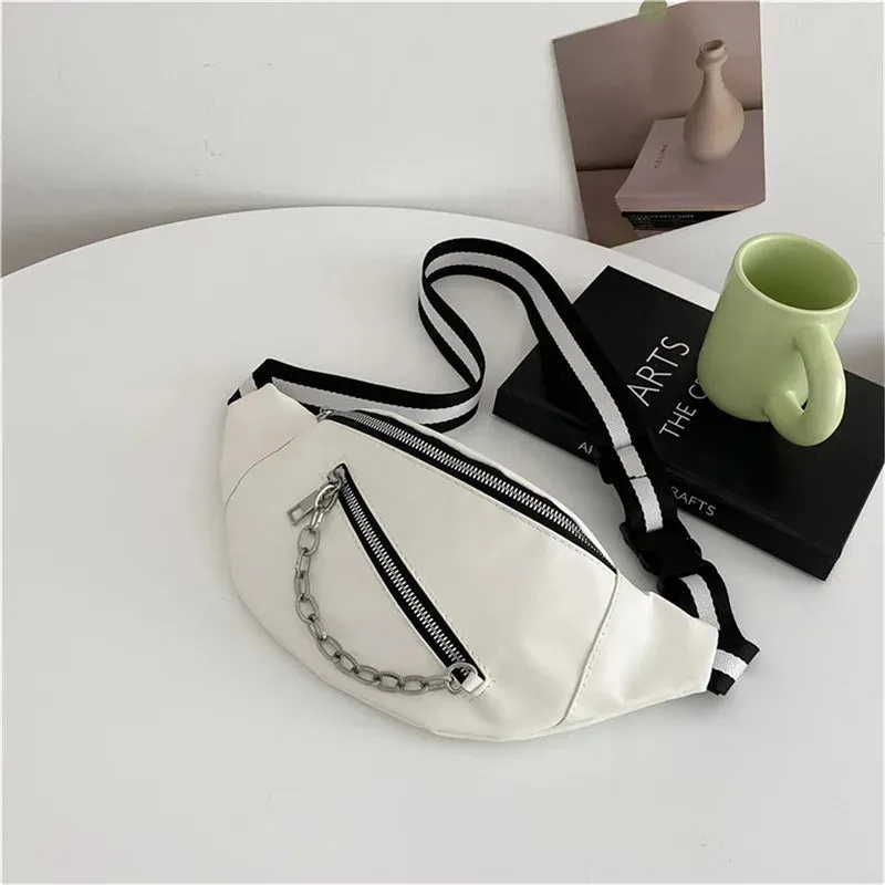 Leather Chest Pack Dumpling Chain Belt Bags
