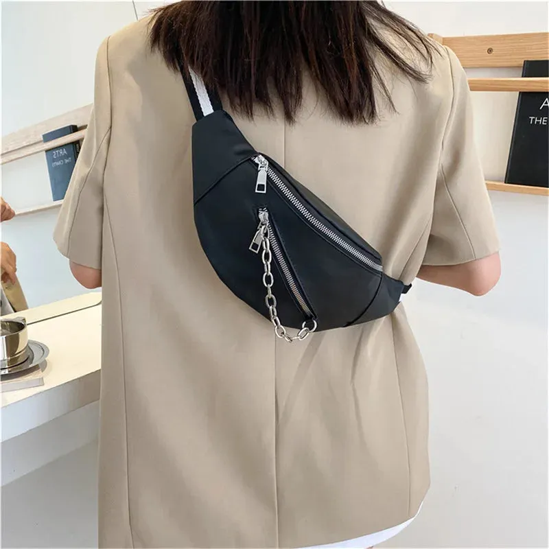 Leather Chest Pack Dumpling Chain Belt Bags