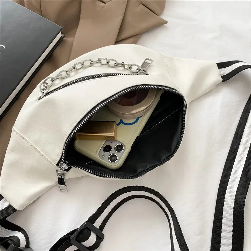 Leather Chest Pack Dumpling Chain Belt Bags