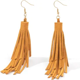 Leather Layered Tassel Earrings Boho - Lightweight Genuine Leather Fringe Earrings Dangle, Handmade Western Earrings for Women Cowgirl